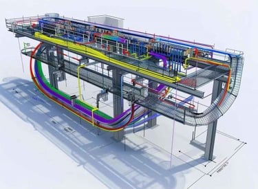 una gran tubería de un edificio con un gran diseño de soluciones de gestión de bandejas de cables de