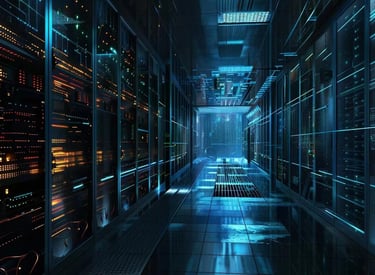 a long cable mangement solutions with a long corridor with a long corridor with rows of cables and d