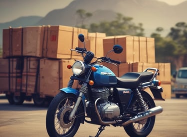 A carefully loaded motorcycle secured on a transport truck ready to move through Bangalore streets