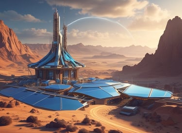 A panoramic view of interconnected ports and industrial zones under a deep navy sky.