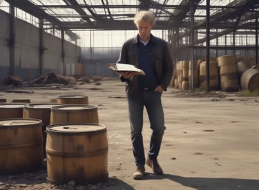 A commercial real estate agent reviewing detailed environmental reports with a lender in a modern office setting.
