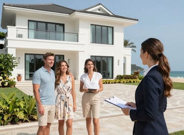 Confident real estate agent shaking hands with a client on a sunny Daytona Beach balcony.