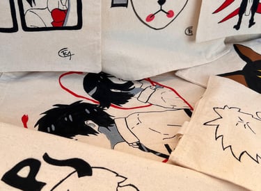 Tote bags/bolsos de lino inspirados en personajes de anime y comics