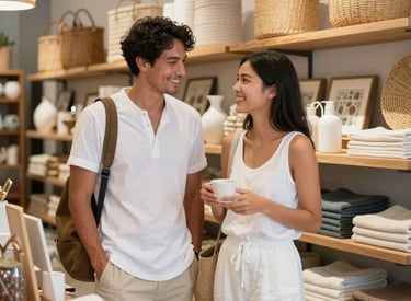 Golden sunset over a quiet Bali beach with a cozy dinner setup on the sand.