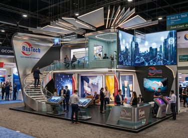 Advanced BSS TECH exhibition stands. Tech-focused design by Morgan Expo.