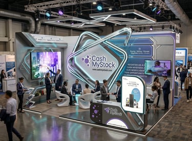 Professional booths for Cash My Stock. Turnkey project management by Morgan Expo.