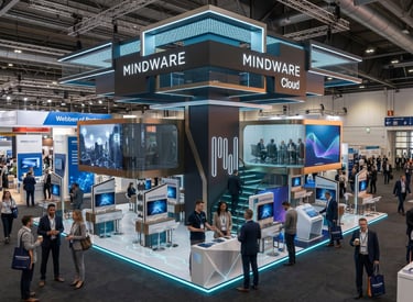 Futuristic Mindware exhibition stands. 3D design excellence by Morgan Expo.