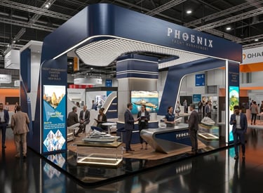 Luxury Phoenix Yacht exhibition stands. Elite fabrication by Morgan Expo.