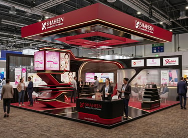 Shaheen Cosmatics at Beauty World 2023 UAE by Morgan Expo, professional Exhibition Stand Builder.