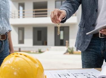Architect reviewing detailed municipal blueprints on a construction site