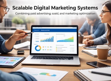 Scalable digital marketing system combining paid advertising, SEO, and conversion optimization