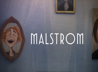 Stylized portraits on a blue wall with the Malstrom brand logo overlay.