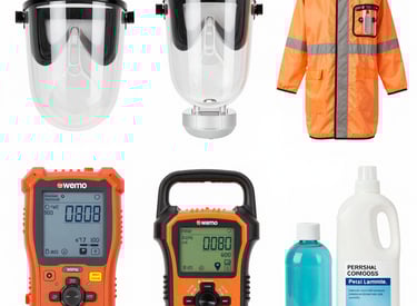 Close-up of gas detectors installed in a factory environment.