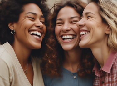 A group of women sharing a warm, intimate moment during a workshop circle.
