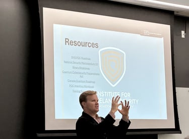 Nick Reese giving keynote speech on quantum computing for emergency response