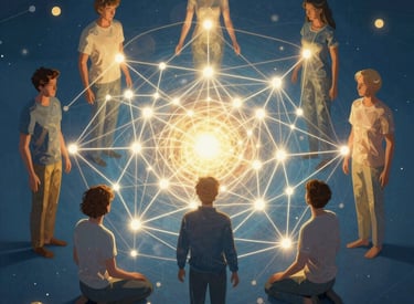 A serene workspace with soft natural light, a journal, and a cup of herbal tea symbolizing calm and reflection.