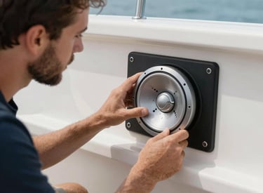 Freshly repaired boat propeller with polished blades ready for service.