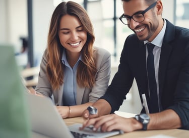 woman teaching man software skills