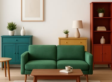 A family enjoying movie night with a wall-mounted smart TV and cozy blankets.