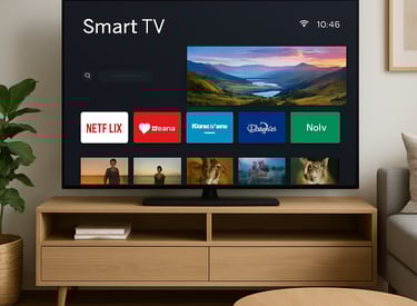 A cozy kitchen scene with modern appliances glowing softly in warm lighting.