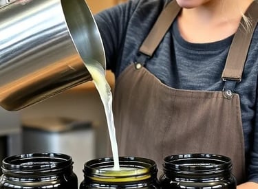 Soy candles being hand poured