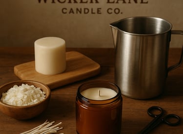 Hand crafted soy candles in work shop, vegan friendly, Phthalate free 