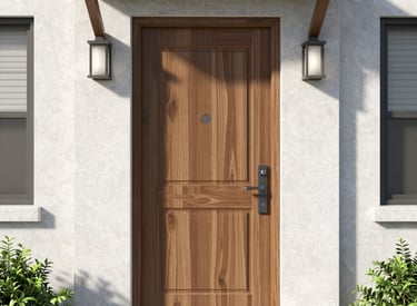 Professional painter working on the exterior wall of a modern apartment building.