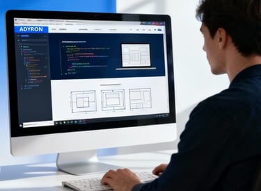 a man sitting at a desk with a computer monitor and a monitor screen