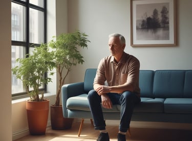 A calm workspace with a laptop displaying recovery worksheets and a cup of tea nearby.