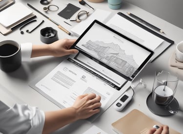 An artist's desk blending digital art on a tablet with traditional sketches and notes.