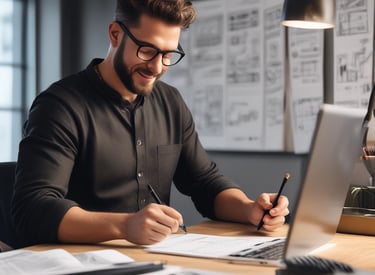 A vibrant digital dashboard showing real-time marketing analytics and creative concept sketches.