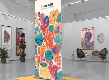 Close-up of a finely printed indoor roll-up banner with sharp colors.