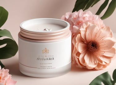 Elegant soap bars stacked artistically with green and pink accents.