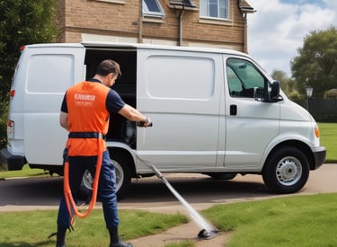 Technician inspecting a desert home’s exterior for pest entry points under bright Arizona sunlight.