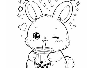 Tea Is Life Boba Tea Bunny Coloring Sheet
