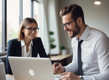 A friendly accountant consulting with a small business owner in a cozy office setting