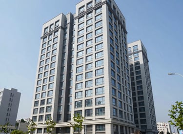 Modern commercial building with a 'For Lease' sign in front.