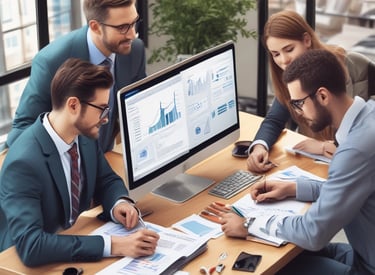 A professional team working together in an office environment.