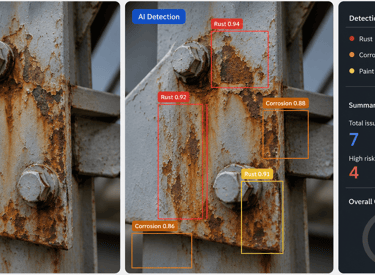 Identify corrosion and damaged areas on metal surfaces using custom-trained inspection models.