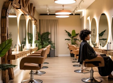 ue d’ensemble du salon X Tension NC, espace lumineux et végétalisé avec miroirs rétroéclairés et fau