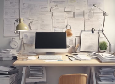 A person in a denim jacket is sitting by a windowsill using a laptop. The laptop screen displays a presentation titled 'Travel Inspiration' with a colorful template featuring triangles and a building. Outside the window, an urban street scene with an arched building facade is visible.