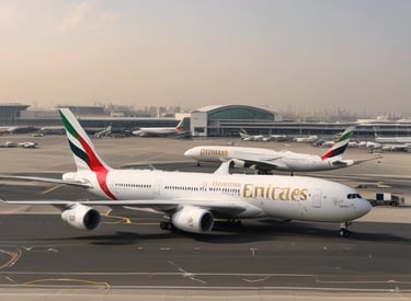 A passenger aircraft with people boarding via a stairway on an airport tarmac. The plane has Etihad Airways branding visible and there are ground crew members wearing high-visibility vests nearby. Several people, some dressed in traditional clothing, are lined up to get on the aircraft. A white car with an airport license plate is parked next to the scene.