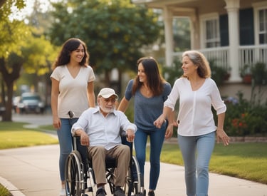 a man in a wheelchair is walking down the sidewalk