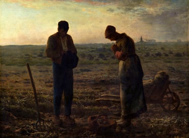 painting by Jean-François Millet of a man and a woman praying over their meager harvest