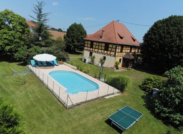 a pool with a table tennis
