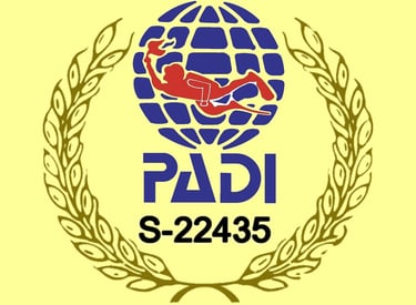 a person in a red shirt is holding a red and white sign that says padi includ the number certificat