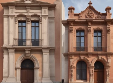 A well-maintained building façade with fresh paint and restored masonry elements.