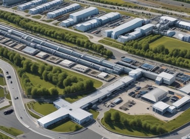 A white energy storage system labeled with 'HARVEYPOW' is situated in an industrial setting, surrounded by cardboard and wooden pallets. There is a green stripe on the unit with the words 'Energy storage system' beneath the brand name. The environment appears to be a warehouse.