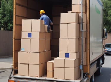 A row of metal shipping containers is converted into storage units with closed roll-up doors. The containers are placed on a gravel path with a small strip of pavement. In the background, there are trees and a partially visible car.