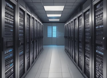 A person wearing a Guy Fawkes mask is positioned near a server rack filled with blue and green cables and illuminated lights. The individual is dressed in a dark-colored suit and is close to the camera.